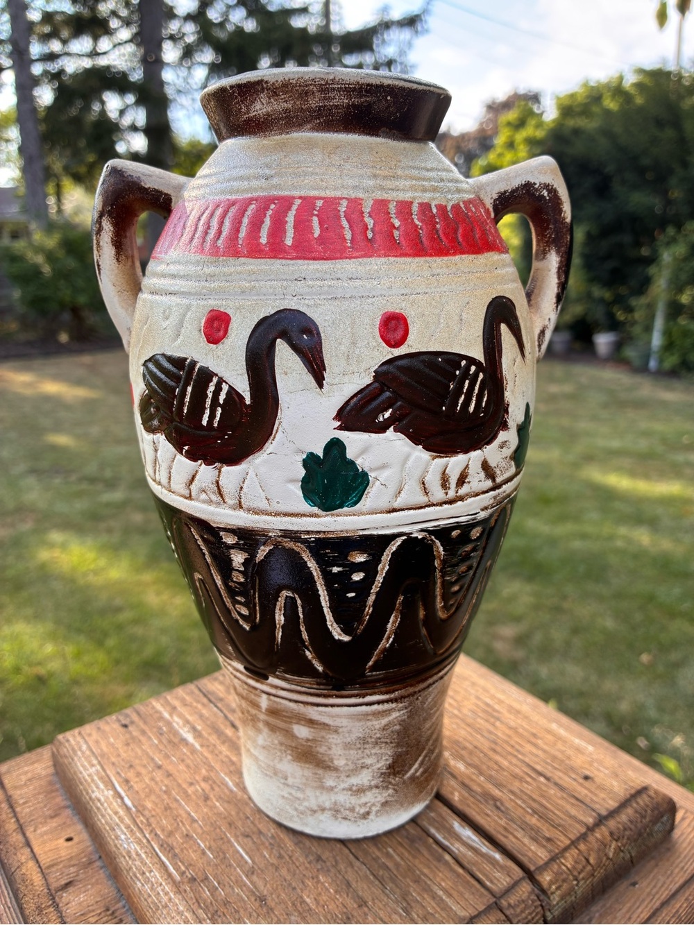 Handcrafted Ceramic Vase with Bird Motif - India
